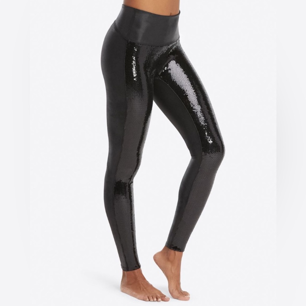SPANX Faux Leather Sequin Leggings